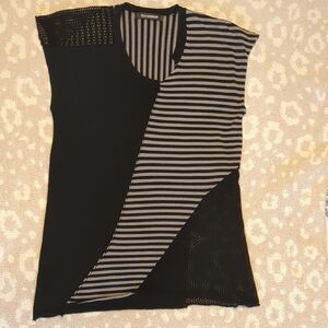 Tess Giberson Designer Sample Sleeveless Knit Grunge Punk Top Grey Black Stripe